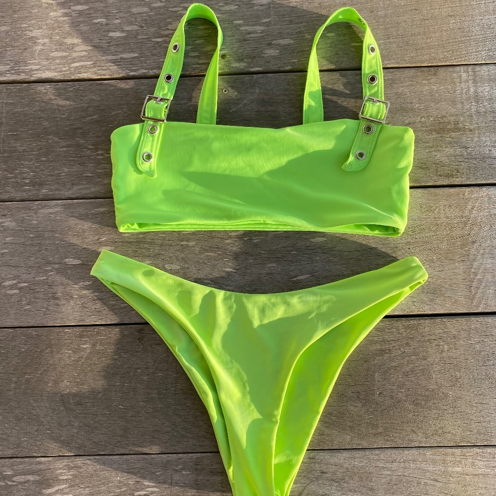 Shein bikini buckle straps neon green medium